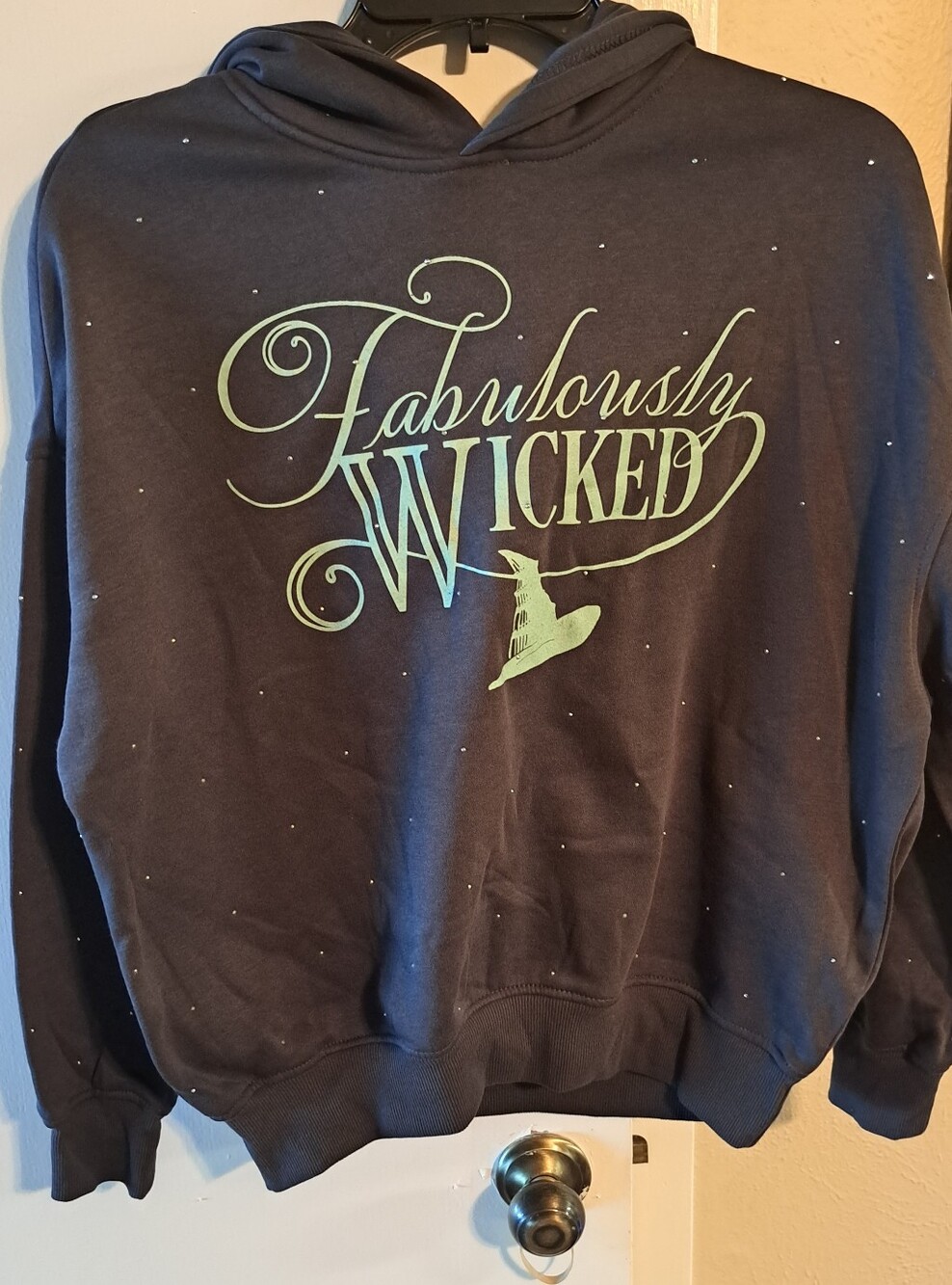 Fabulously Wicked Rhinestone Hoodie XXS 23 p2p Runs Big To Fit Up To Medium - Picture 2 of 7